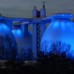 Egg Shaped Anaerobic Digesters – Strange Looking Tanks Explained Image of egg-shaped anaerobic digesters at night.