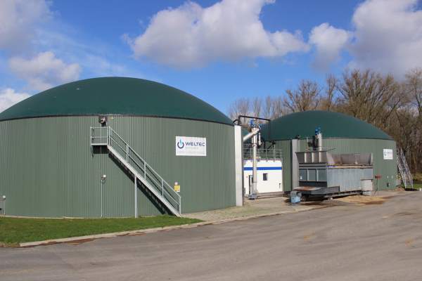 Image showing a Weltec biogas plant for help in meeting UK biogas energy targets.