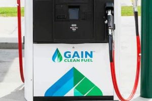 Advantages of biogas RNG vehicle fuel pump illustration.