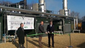 Image of Tobias Ellwood at Future Biogas cutting the tape to open the UK AD Plant which will supply green biogas power to the RAF