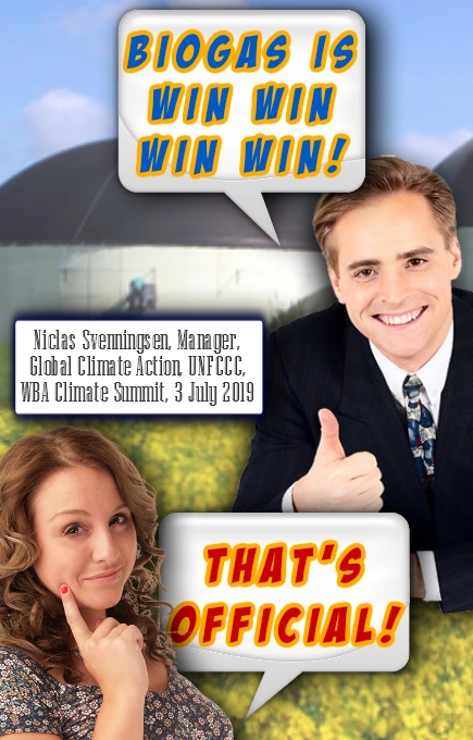 Global biogas potential - Image informs visitors of the win win win win status of biogas.