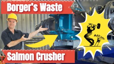 Image shows a man identifying the Borger salmon crusher.