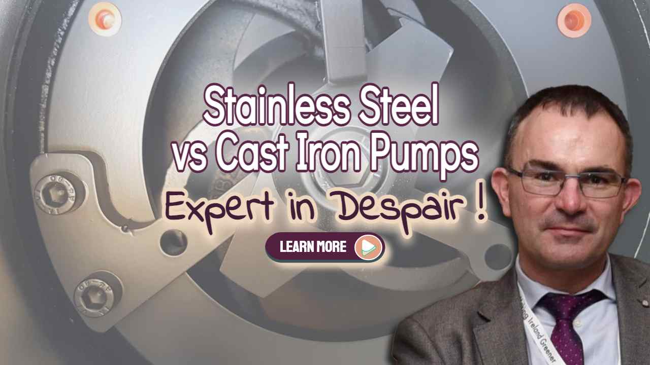 Image text: "stainless steel vs cast iron pumps".