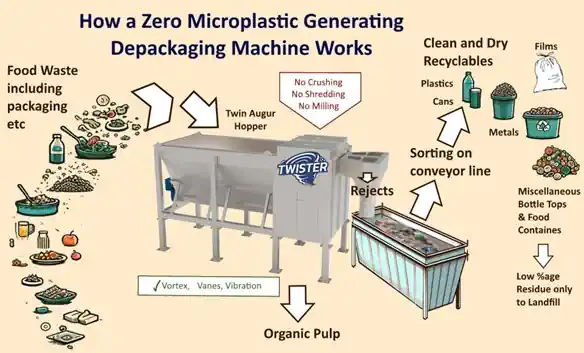The Drycake Twister anaerobic digestion food waste pretreatment separator - flow schematic