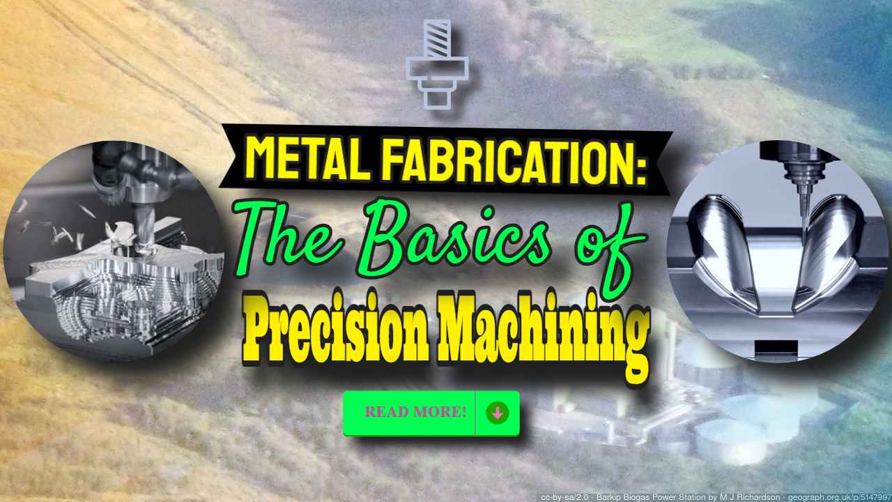 Image text: "Metal Fabrication: The Basics of Precision Machining" and metal stamping services