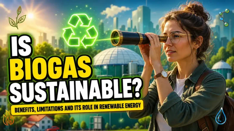 Featured image with the text: "Is Biogas Sustainable? Benefits Limitations and Its Role in Renewable Energy."