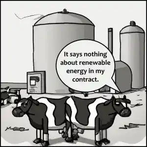 Cows and biogas plant cartoon