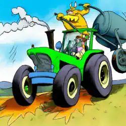 A cartoon of a green energy farm tractor
