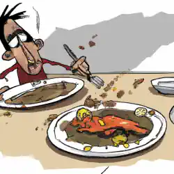 Scraping food waste off plate - cartoon