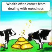 A meme: Wealth often comes from dealing with messiness.