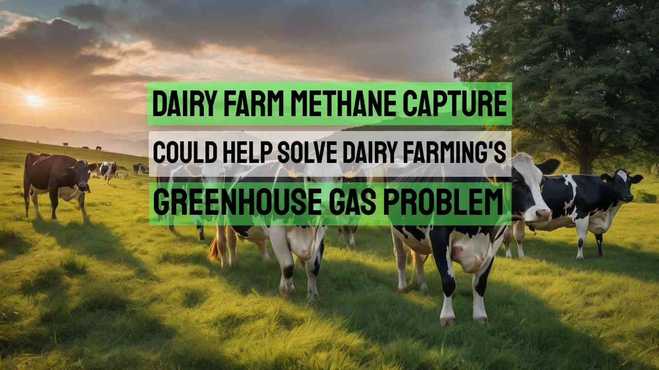 Image has the text: ""Dairy Farm Methane Capture Could Help Solve Farming's Greenhouse Gas Problem."
