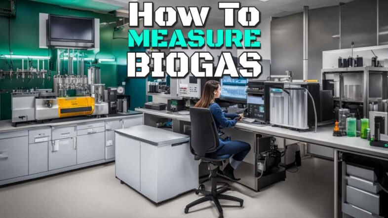 Image shows a laboratory for the measurement of biogas with text: "How to Measure Biogas".