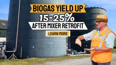 Image with the text: "Biogas Yield up 15 to 25 percent after retrofit of landia mixers."