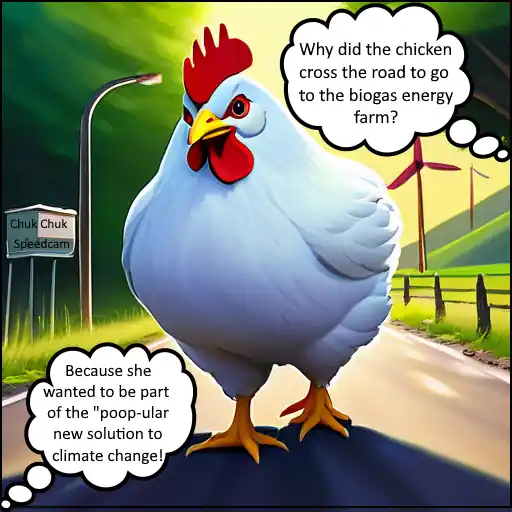 Cartoon: Why the did-chicken cross he road? To be part of the poop-ular solution to climate change.