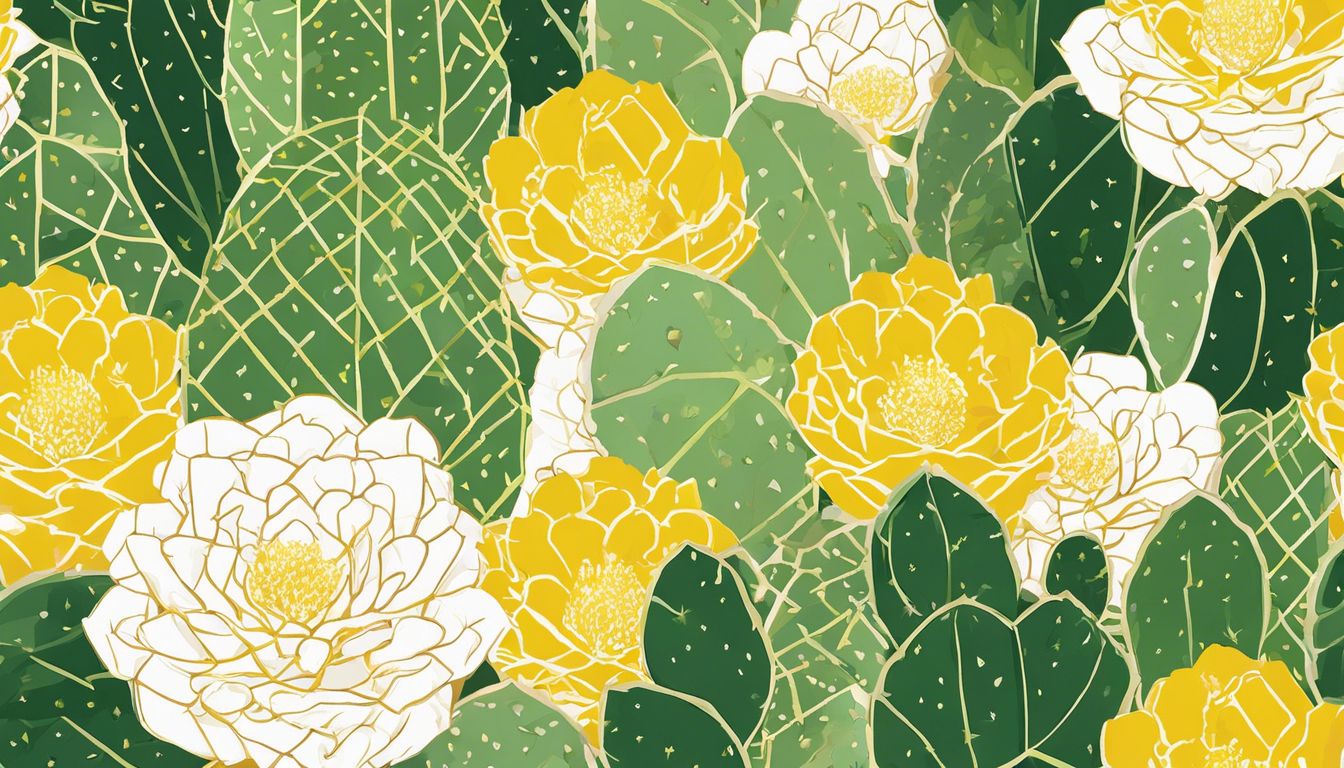 A flat design of vibrant Opuntia Prickly Pear Cactus under the sun, highlighting intricate textures.
