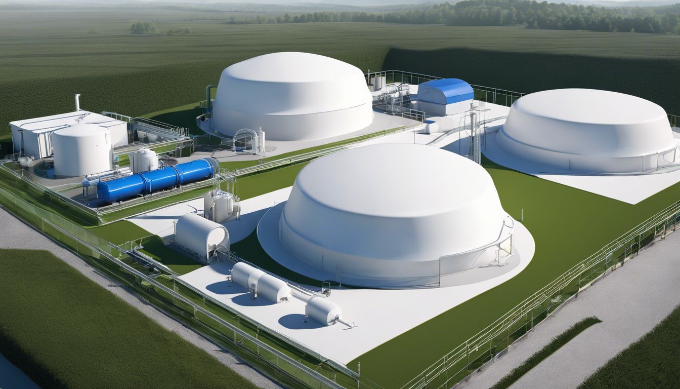A large anaerobic digester facility with dual membrane covers and biogas collection. A large anaerobic digester facility with dual membrane covers and biogas collection.