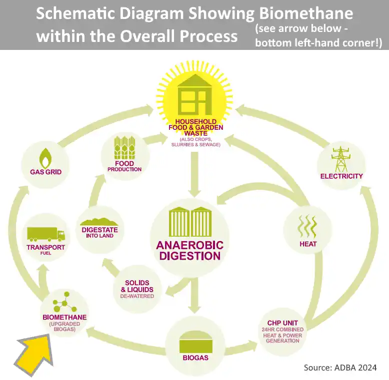 Biomethane is shown as part of an AD facility infographic to allow our visitors to see these Biomethane Advantages and Disadvantages in the context of the bigger picture