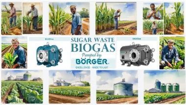 Featured image with text: Sugar waste biogas pumped by Borger.