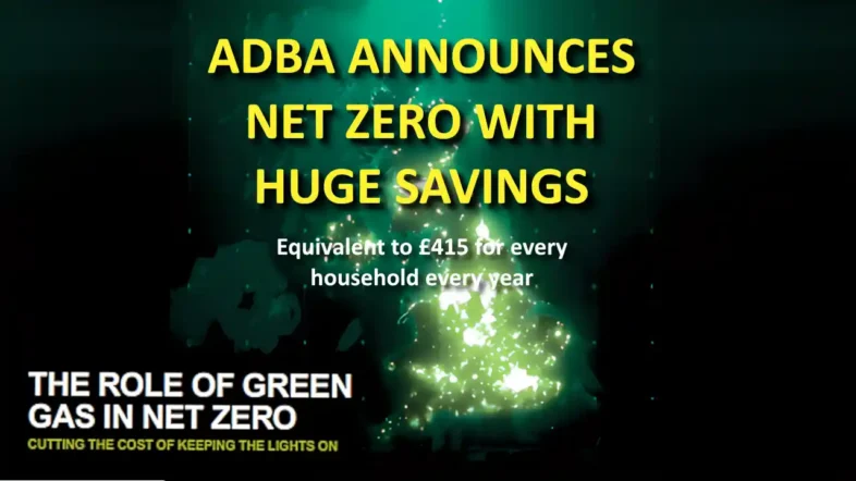 Image with text: "ADBA Announces Huge Net Zero Savings."