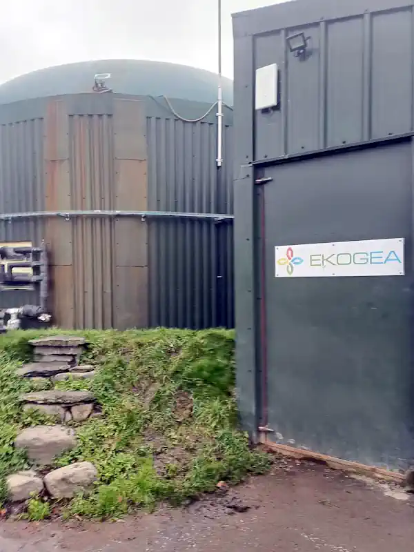 Biogas digester tank and Ekogea’s BioComplex product.