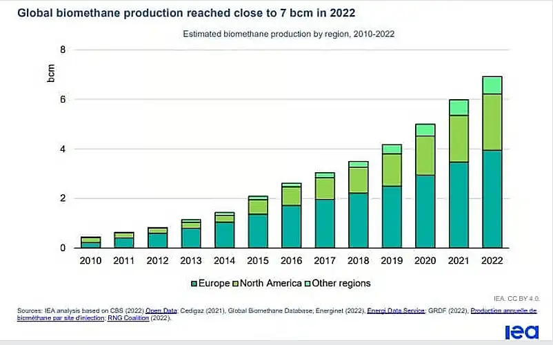 Global biomethane production chart.