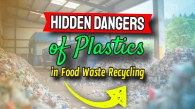 Featured image with the text: "hidden dangers of plastics in food waste."