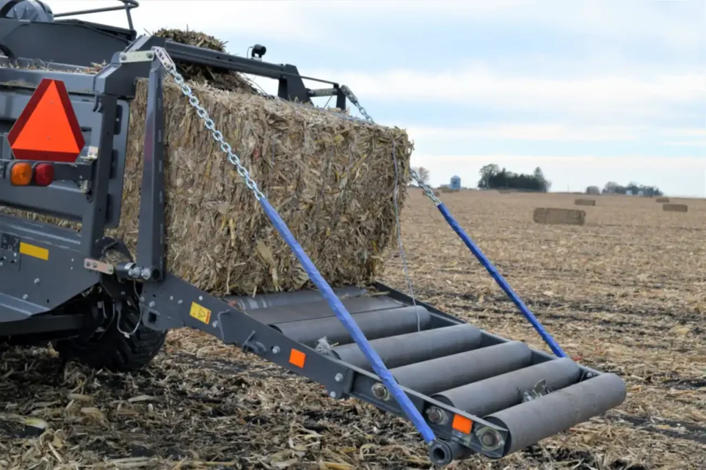 First step in the anaerobic digestion of corn stover is shown here when the straw or stubble is baled.