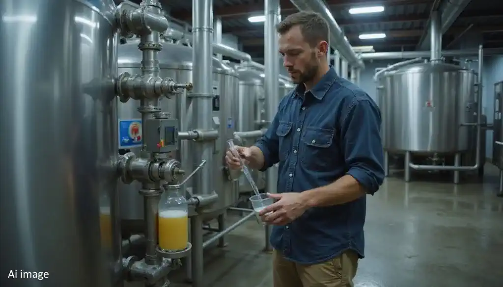 A focused technician measures choline chloride in a wastewater treatment facility.