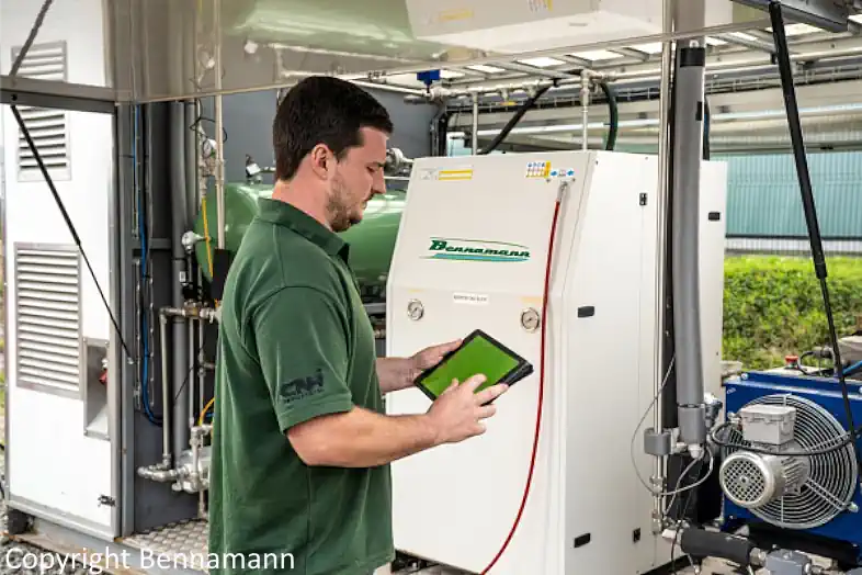 Bennaman Small Biomethane Upgrade System: A biogas upgrader integrated into a UK trailer mounted for biomethane production.