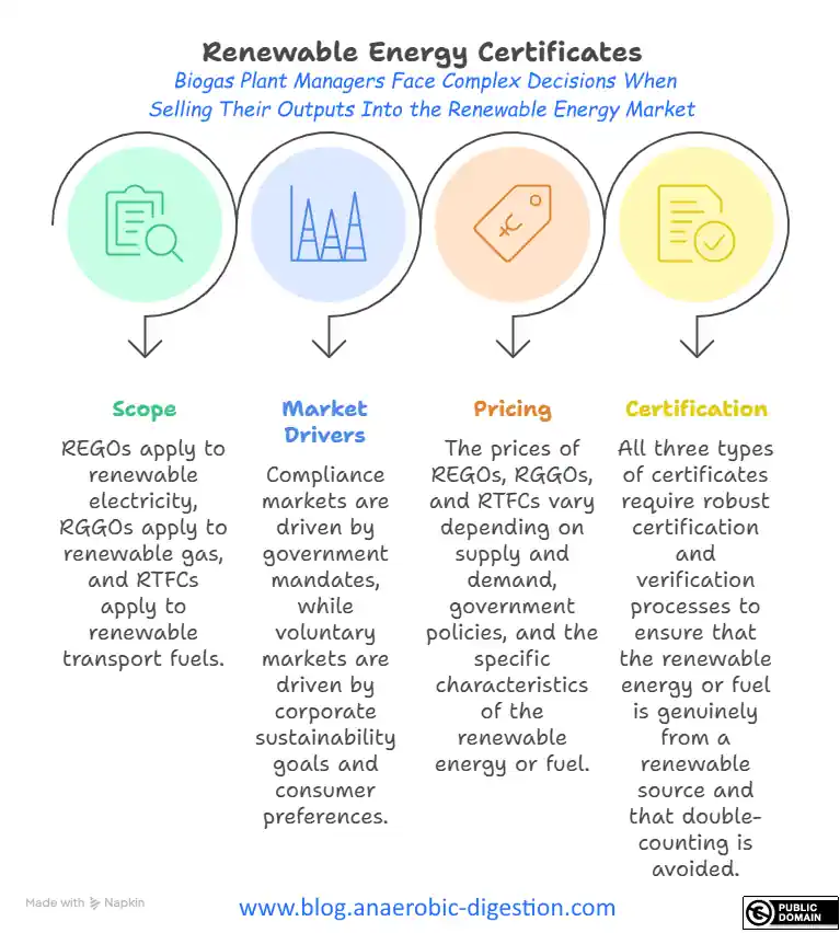 REGOs RGGOs and RTFCs applied to Renewable Gas Certificates in the Biogas Industry - selection infographic