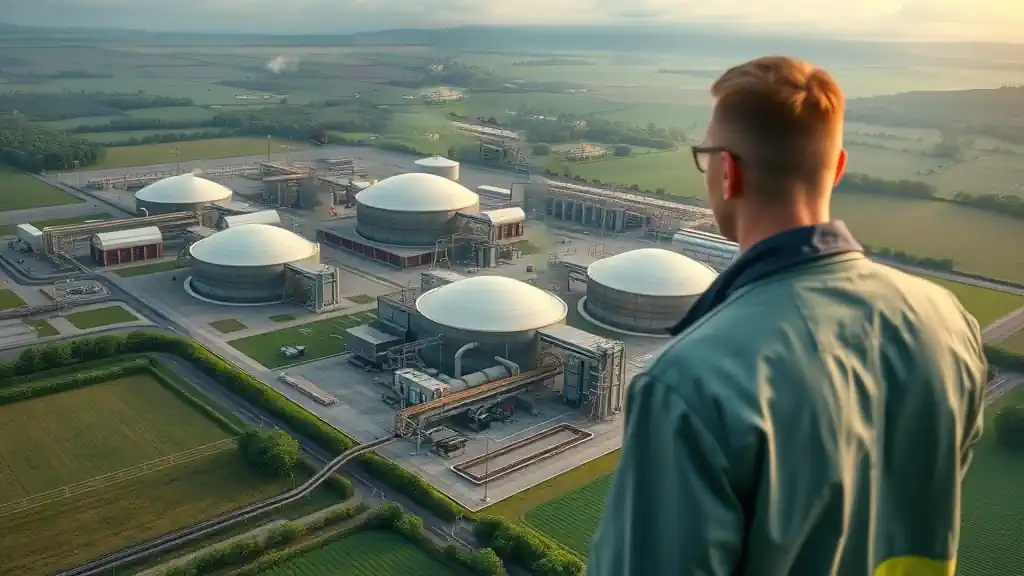 A cliff top view an an Anaerobic Digestion Plant that could be invisibly leaking methane.