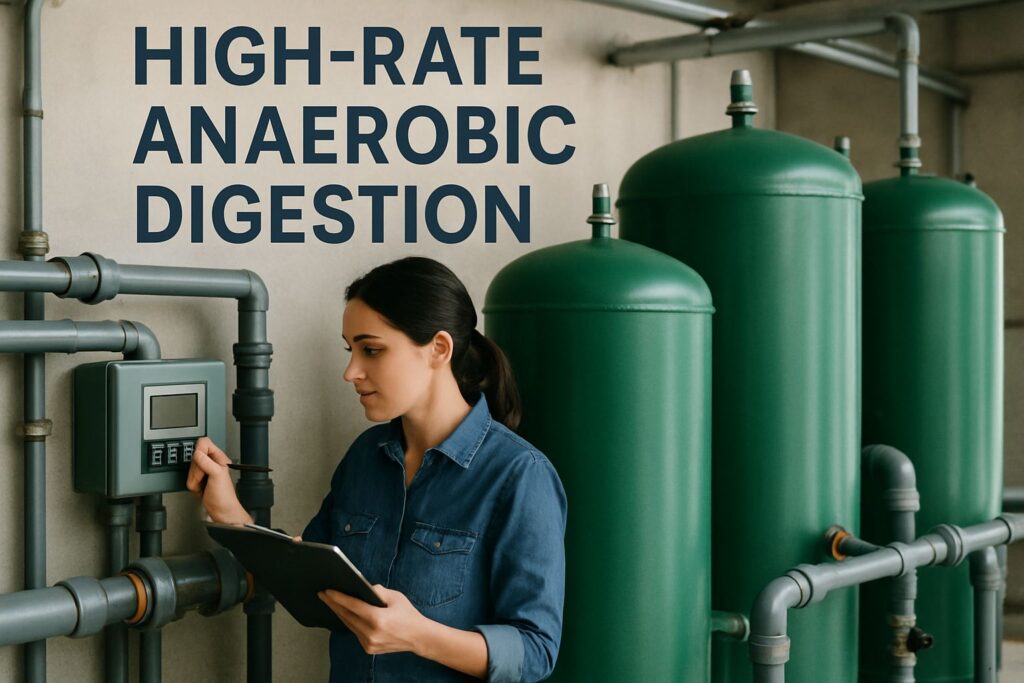 An anaerobic digestion plant operator carries out a regular check on the staus of the anaerobic digestion process in the digester tank.