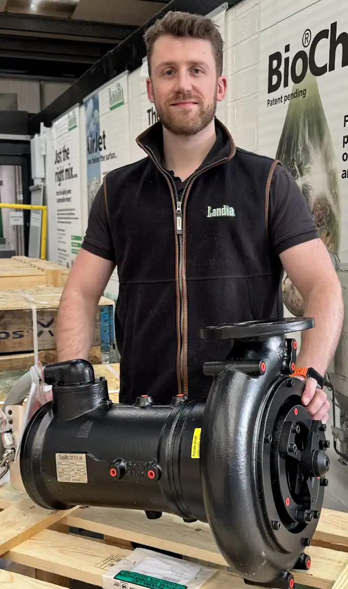 Josh Edge from Landia UK with the much prized chopper pump.
