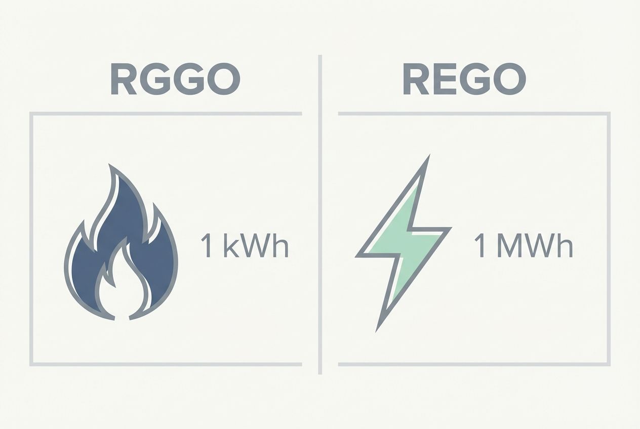 A comparison chart showing the difference between RGGO gas certificates and REGO electricity certificates. A comparison chart showing the difference between RGGO gas certificates and REGO electricity certificates.