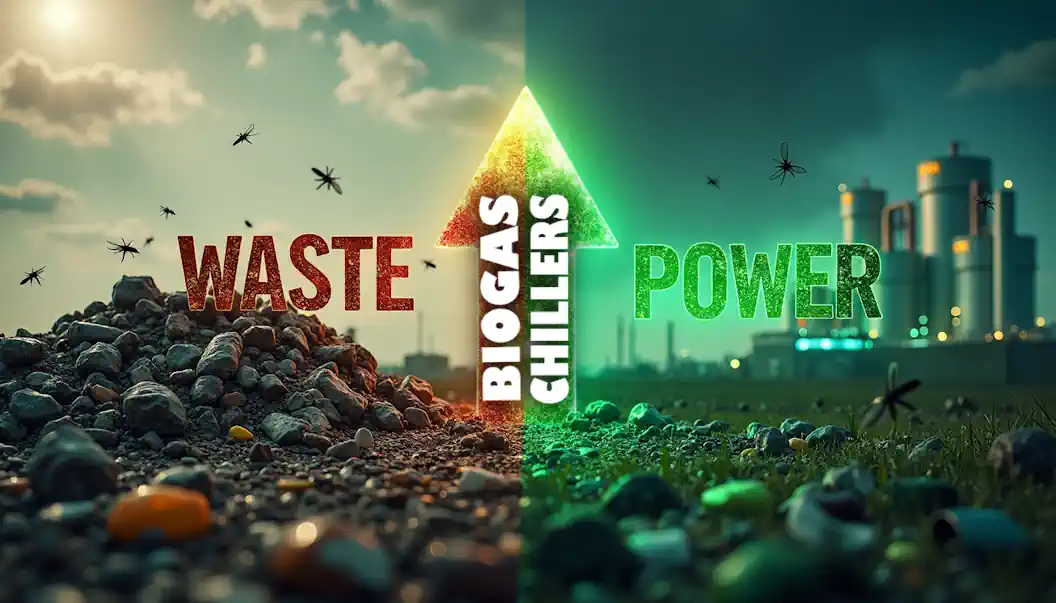 Biogas Chillers in Waste to Power Equation poster.