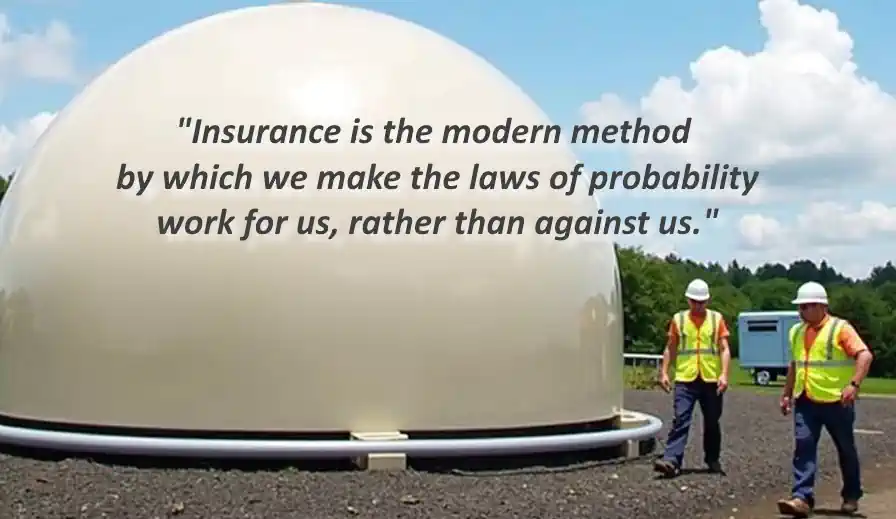 Modern insurance quotation about probability - Illustrated at a Gas Holder Safe Biogas Storage Anaerobic in an anaerobic digestion plant. Modern insurance quotation about probability - Illustrated at a Gas Holder Safe Biogas Storage Anaerobic in an anaerobic digestion plant.