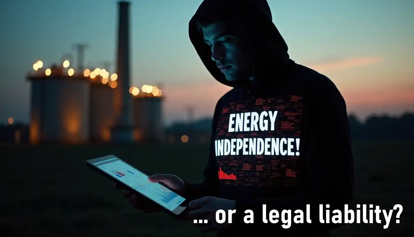 Biogas Plant operators gain energy independence that without the right insurance may become a business threatening legal liability- image with text.
