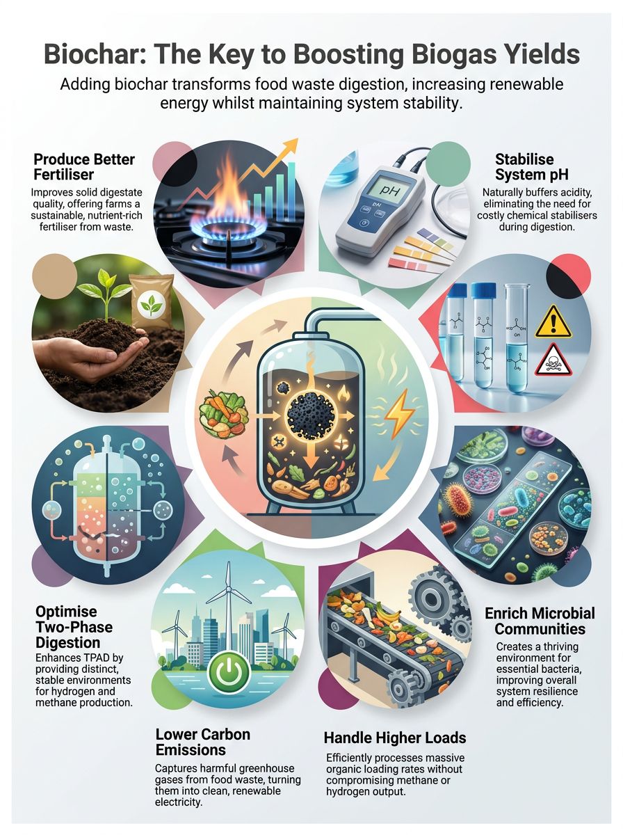Scaling Food-Waste-to-Energy: Why Biochar Is The Key To Higher Gas Yields - High quality infographic.