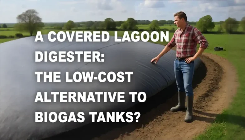 Image with text: "covered lagoon digester the low-cost alternative to biogas tanks" - Featured Image.