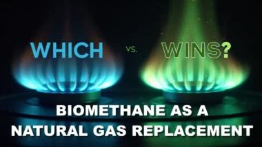 BIOMETHANE AS A NATURAL GAS REPLACEMENT featured image shows a blue and a gren flame.
