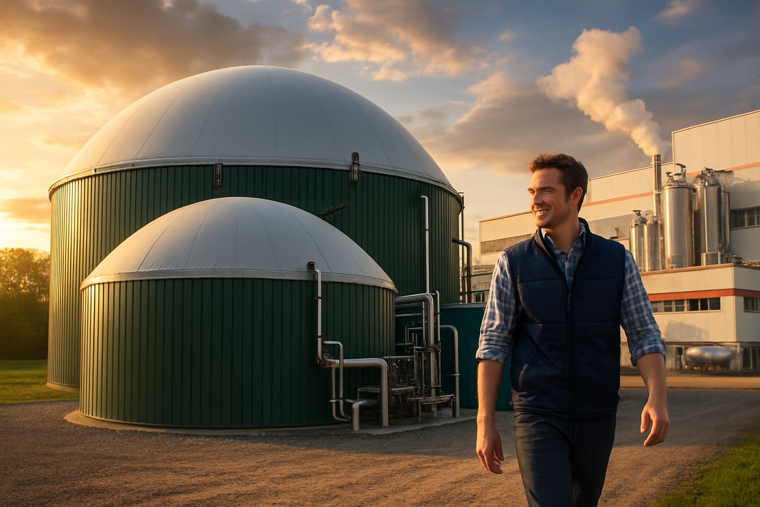 Starch Wastewater Treatment Processes Guide featured image. A guy stands beside a biogas plant. Starch Wastewater Treatment Processes Guide featured image. A guy stands beside a biogas plant.