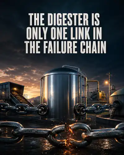 Image with text: The Digester is Only One link in the Failure Chain, article topic.