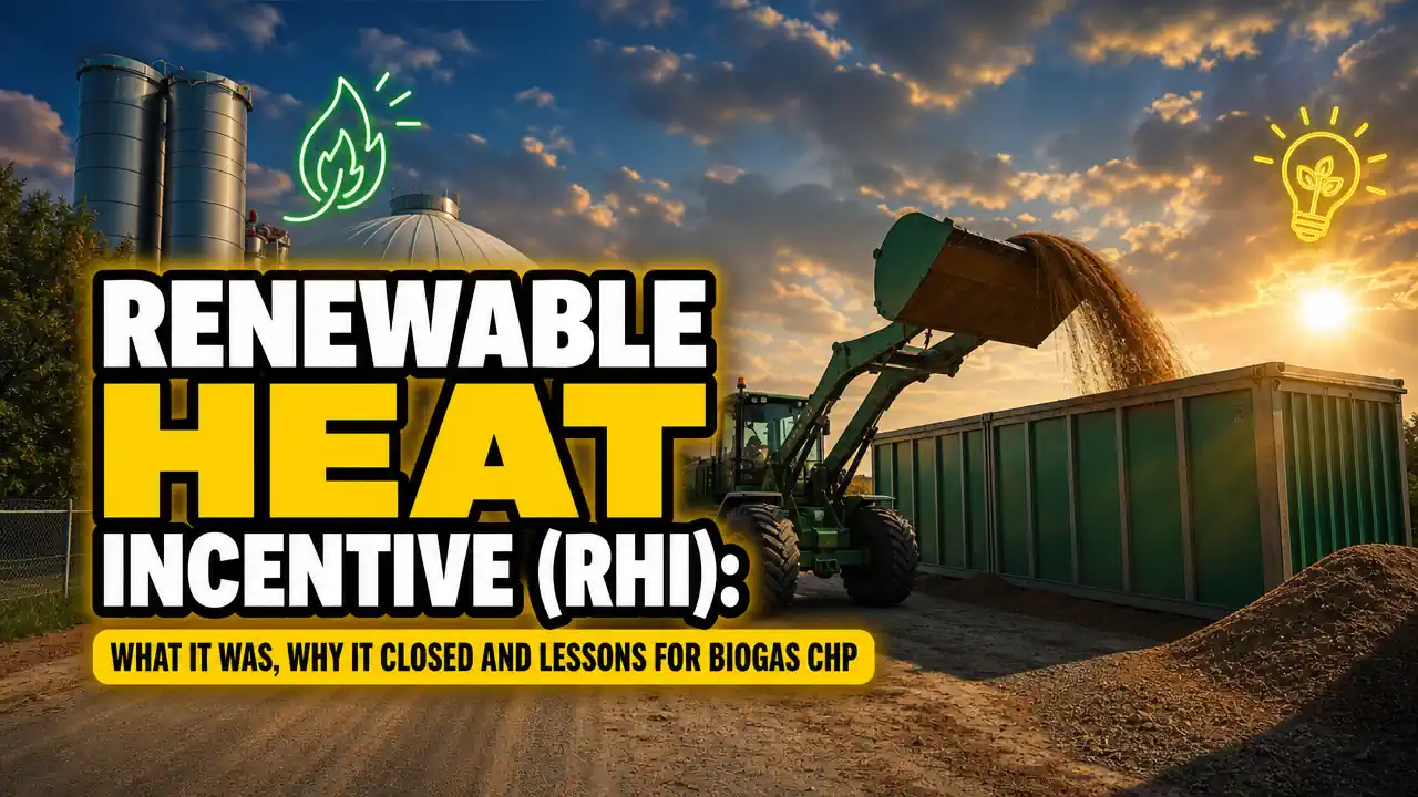 Featured image with text: Renewable Heat Incentive RHI What It Was Lessons for Biogas CHP.