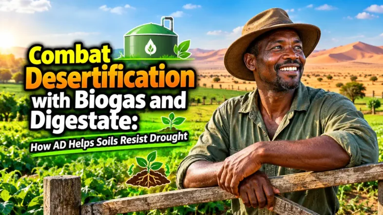 Featured image with the text: Combat Desertification with Biogas.