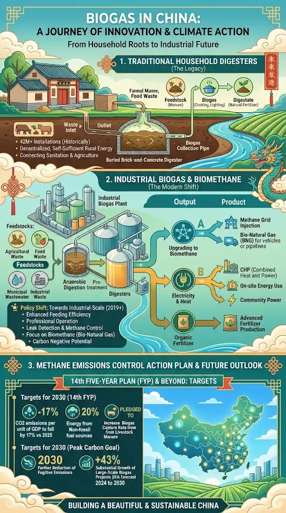 Biogas in China - Climate action and innovation - Infographic.