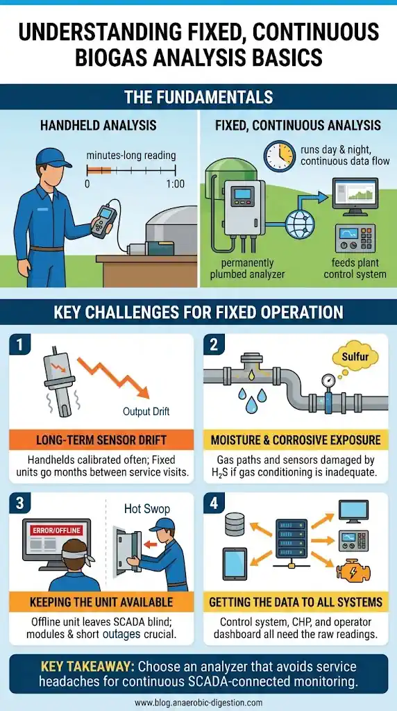 Continuous biogas analyzer equipment challenges explained - Infographic.