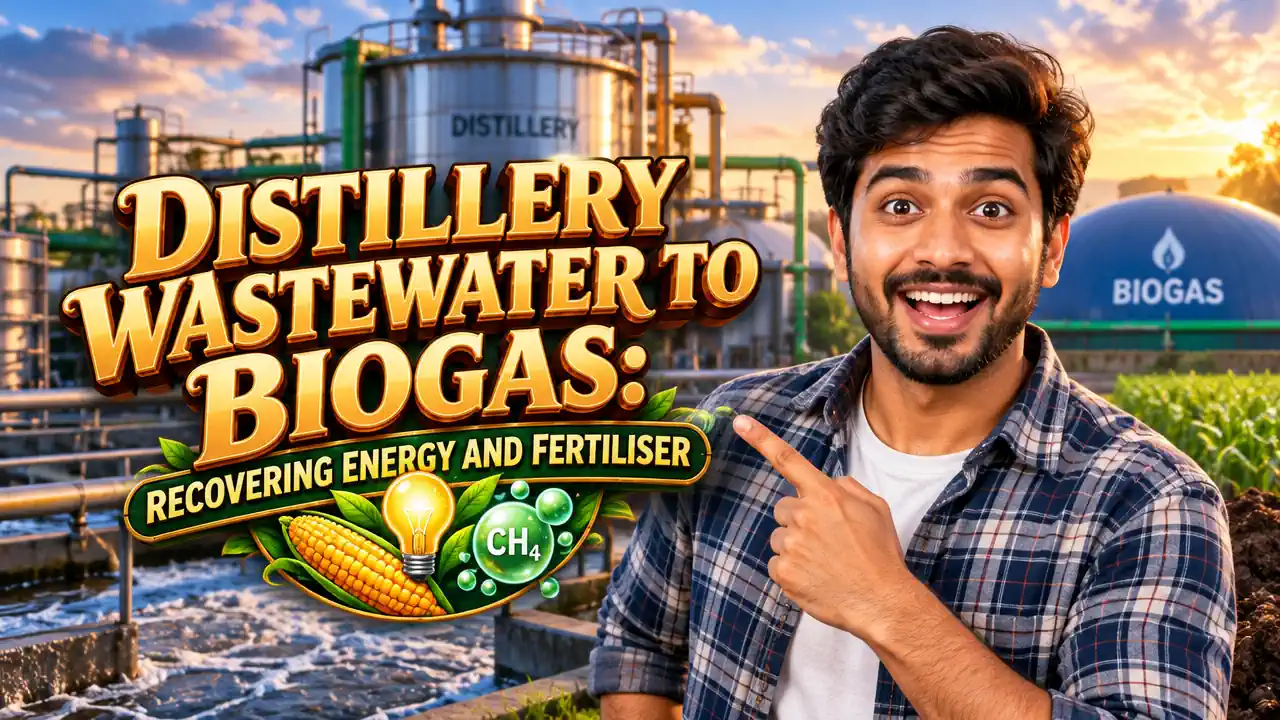 Featured image with text: Distillery Wastewater to Biogas Recovering Energy and Fertiliser. Featured image with text: Distillery Wastewater to Biogas Recovering Energy and Fertiliser.