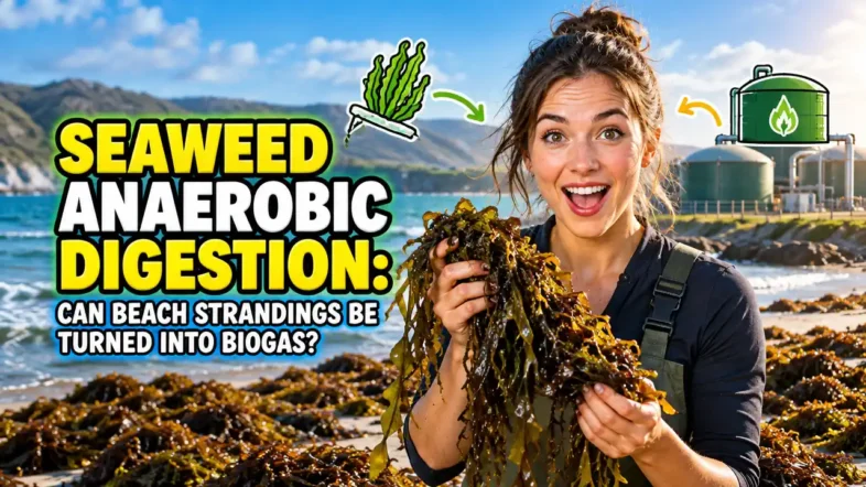 Featured image with the text: Seaweed Anaerobic Digestion Can Beach Strandings Be Turned into Biogas.